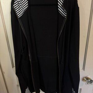 Black with white stripes hooded zip up size 2X